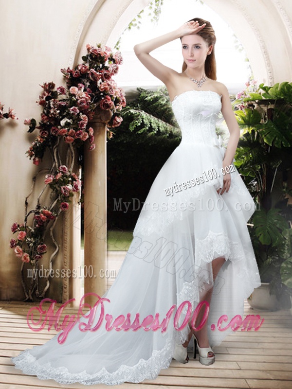 Perfect Bowknot and Lace Wedding Dresses with High Low
