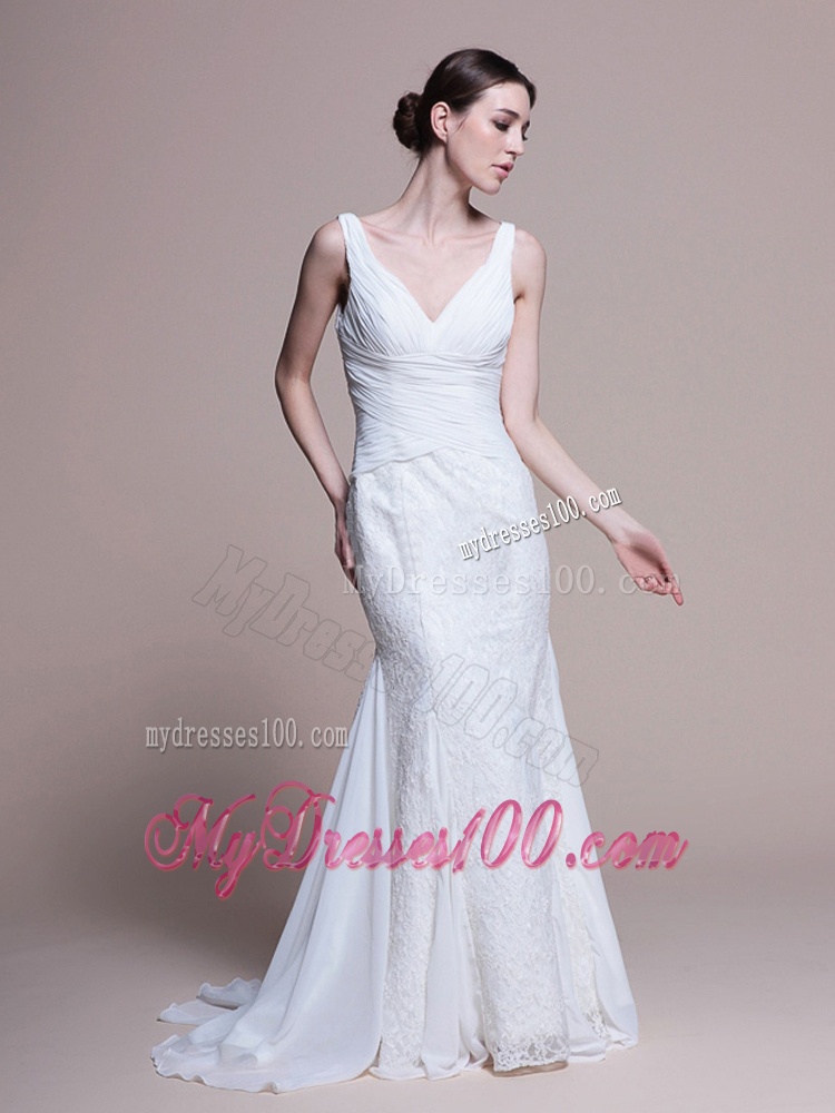 Perfect Mermaid Lace Brush Train Wedding Dresses for Garden