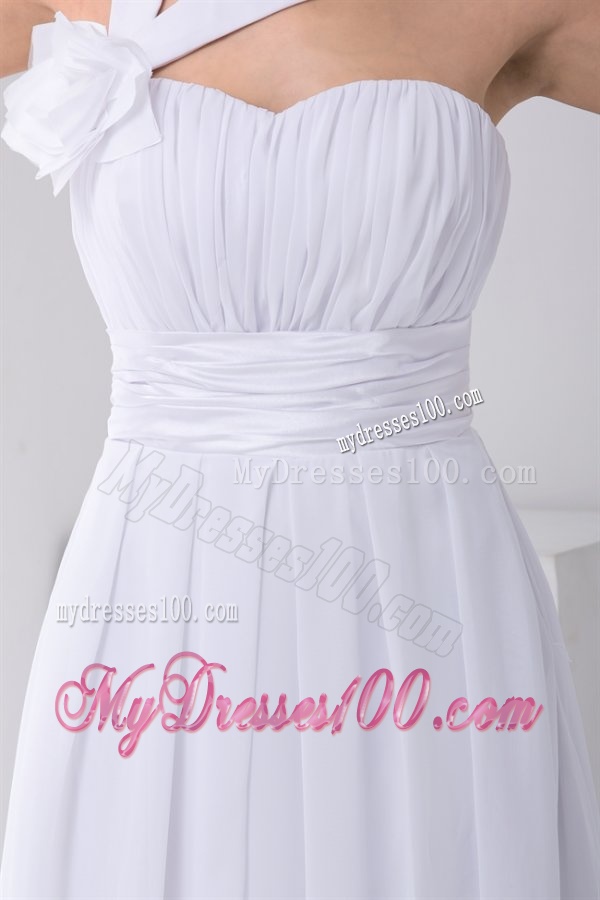 Pretty Empire Asymmetrical Neck Court Train Wedding Dress with Flower