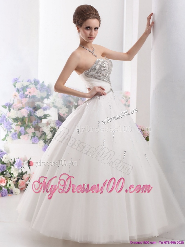 Pretty White Sweetheart Rhinestone Wedding Dresses for 2016