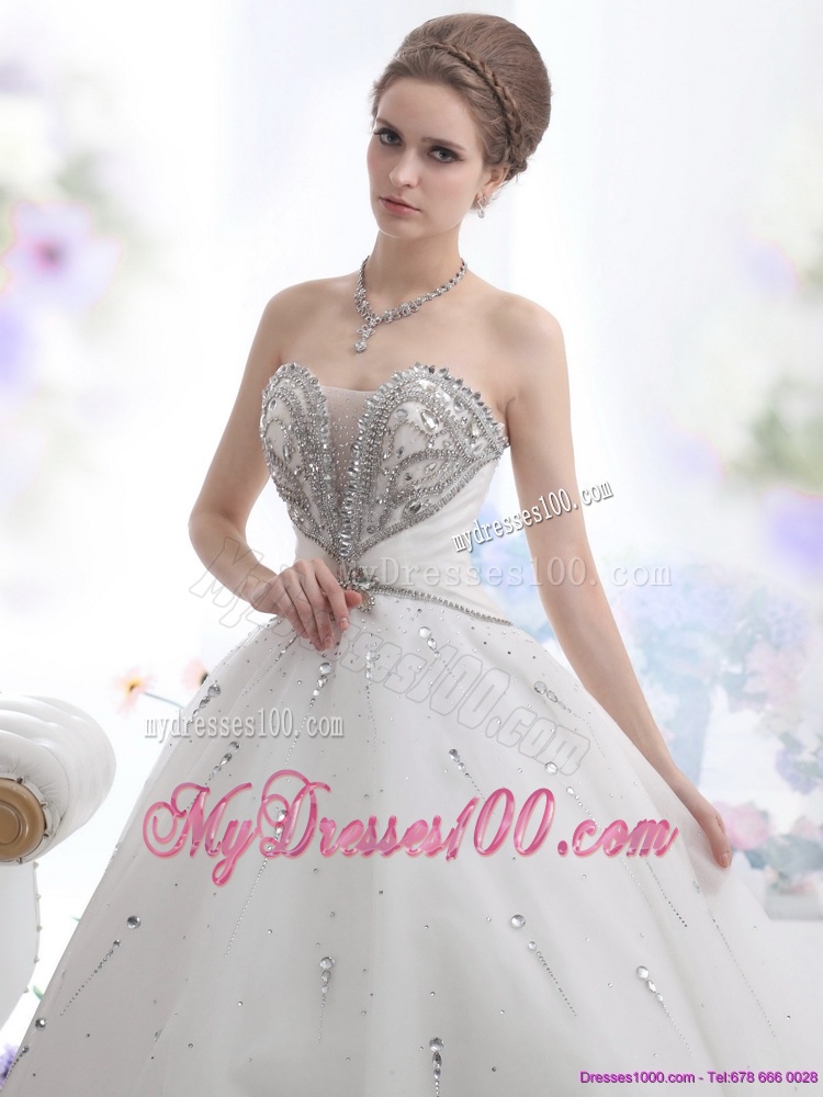 Pretty White Sweetheart Rhinestone Wedding Dresses for 2016