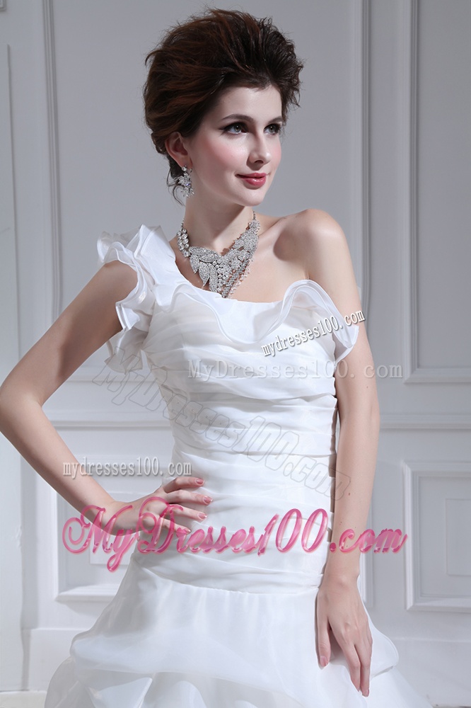 Princess One Shoulder Court Train Wedding Dress with Pick-ups and Ruching