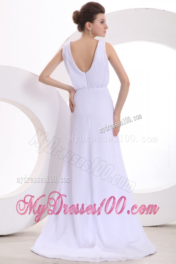 Scoop Empire Ruche Sweep Train Wedding Dress for Beach Wedding