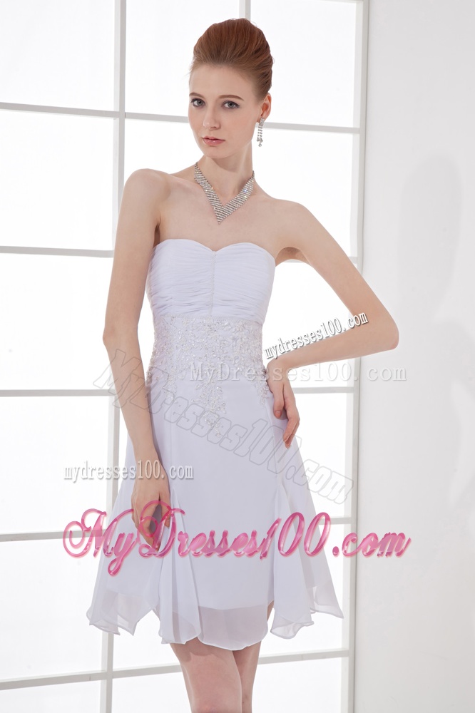 Simple Empire Sweetheart Mini-length Chiffon Wedding Dress with Ruching and Appliques