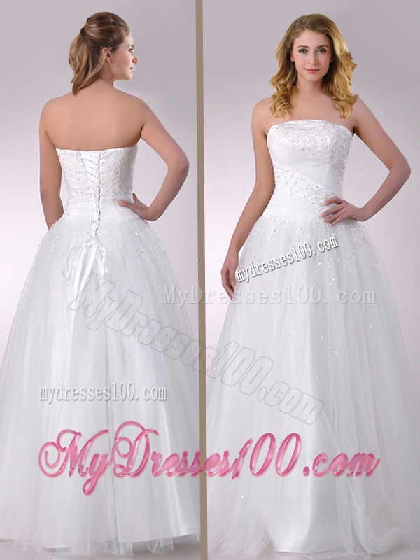 Sophisticated A Line Strapless Beaded Bridal Dress in Tulle for 2016