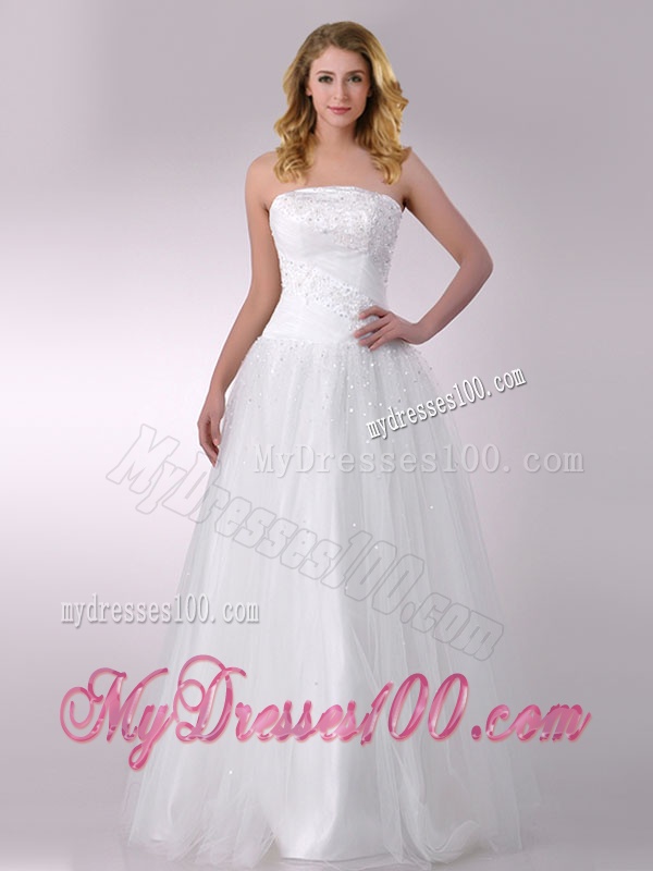 Sophisticated A Line Strapless Beaded Bridal Dress in Tulle for 2016
