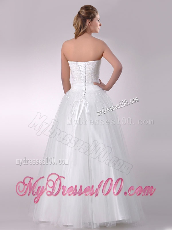 Sophisticated A Line Strapless Beaded Bridal Dress in Tulle for 2016