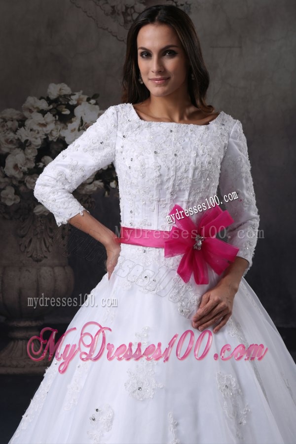 Square A-Line Chapel Train Wedding Dress