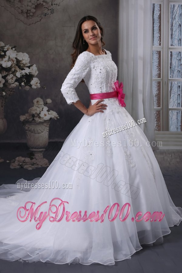Square A-Line Chapel Train Wedding Dress