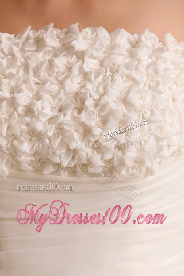 Strapless A-line Hand Made Flowers Sweep Train Wedding Dress