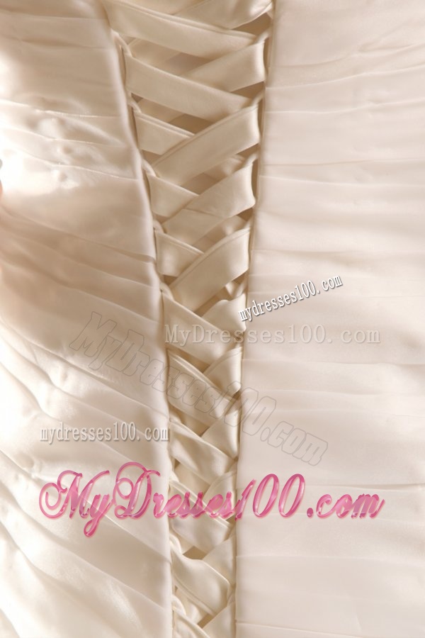 Strapless A-line Hand Made Flowers Sweep Train Wedding Dress