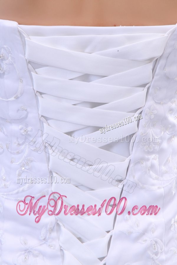 Strapless A-line Sweep Train Wedding Dress with Appliques and Beading