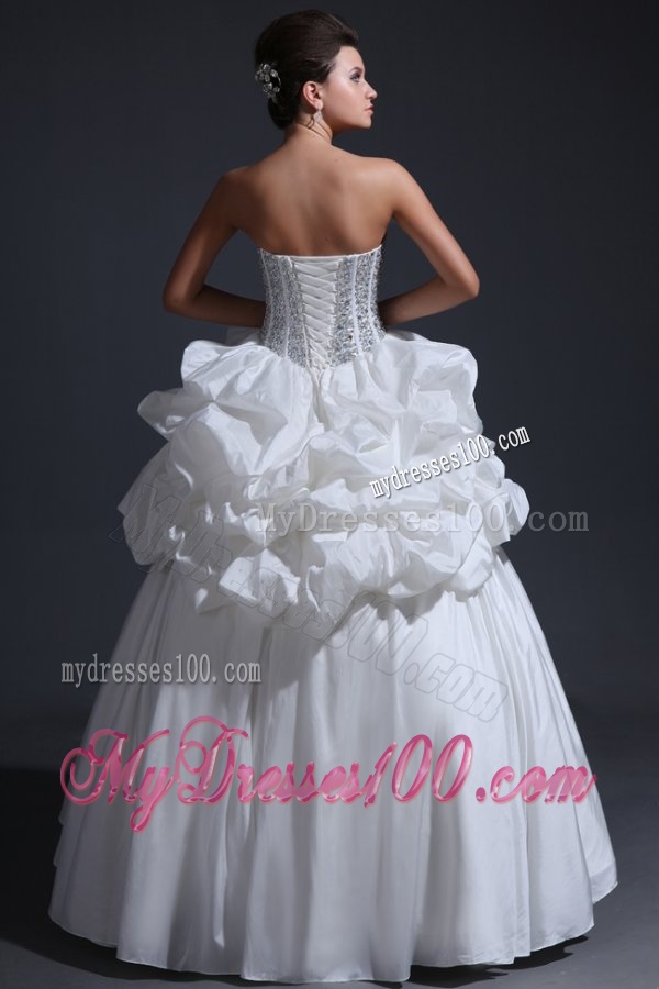 Strapless Ball Gown Beaded Decorate Bodice Taffeta Wedding Dress