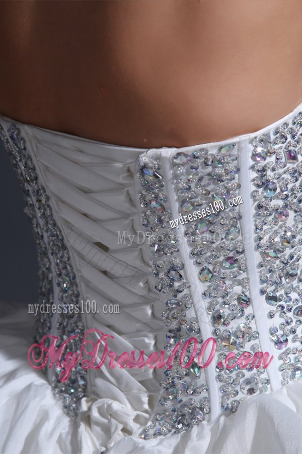 Strapless Ball Gown Beaded Decorate Bodice Taffeta Wedding Dress