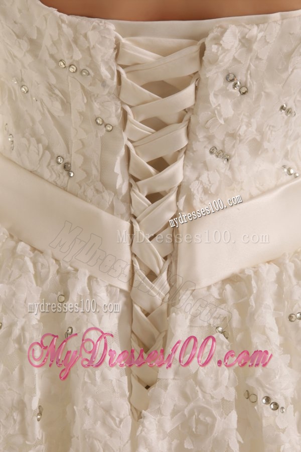 Strapless Ball Gown Floor-length Wedding Dress with Beading and Flowers