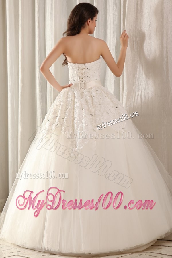 Strapless Ball Gown Floor-length Wedding Dress with Beading and Flowers