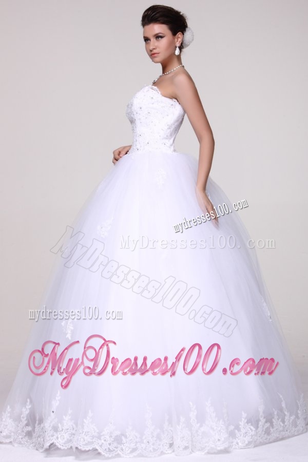 Strapless Ball Gown Lace Appliques Floor-length Wedding Dress