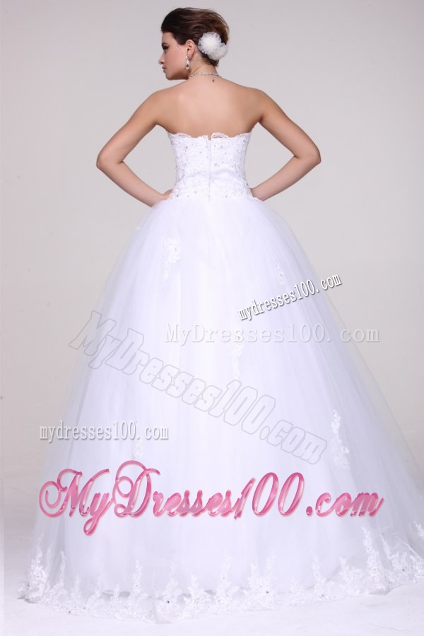 Strapless Ball Gown Lace Appliques Floor-length Wedding Dress