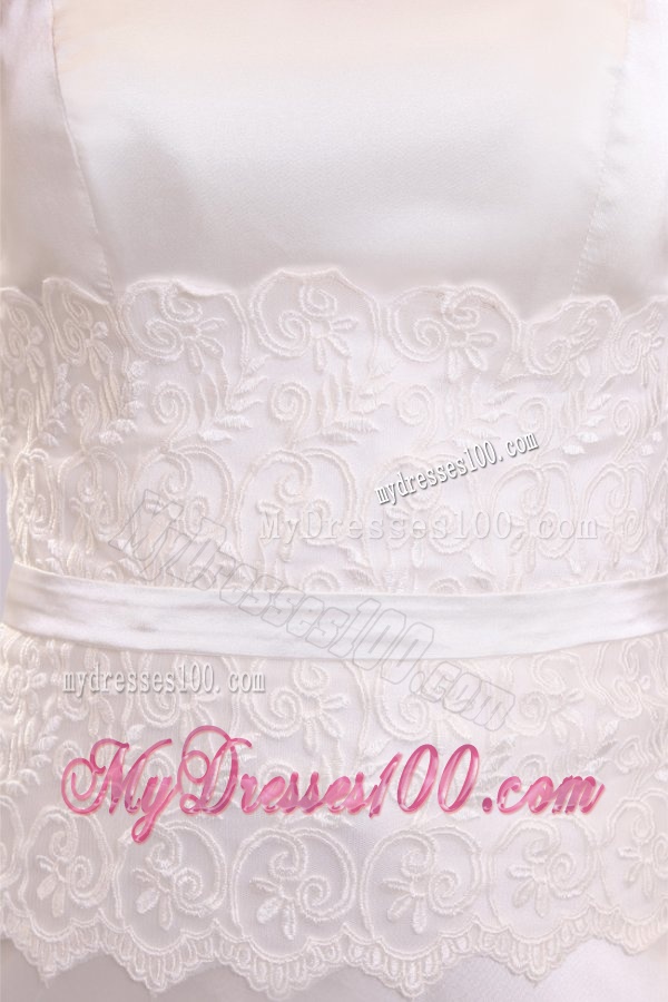 Strapless Column Appliques Decorate Bodice Floor-length Wedding Dress