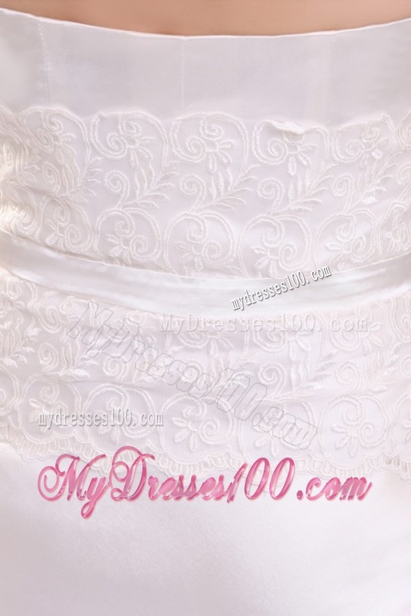 Strapless Column Appliques Decorate Bodice Floor-length Wedding Dress