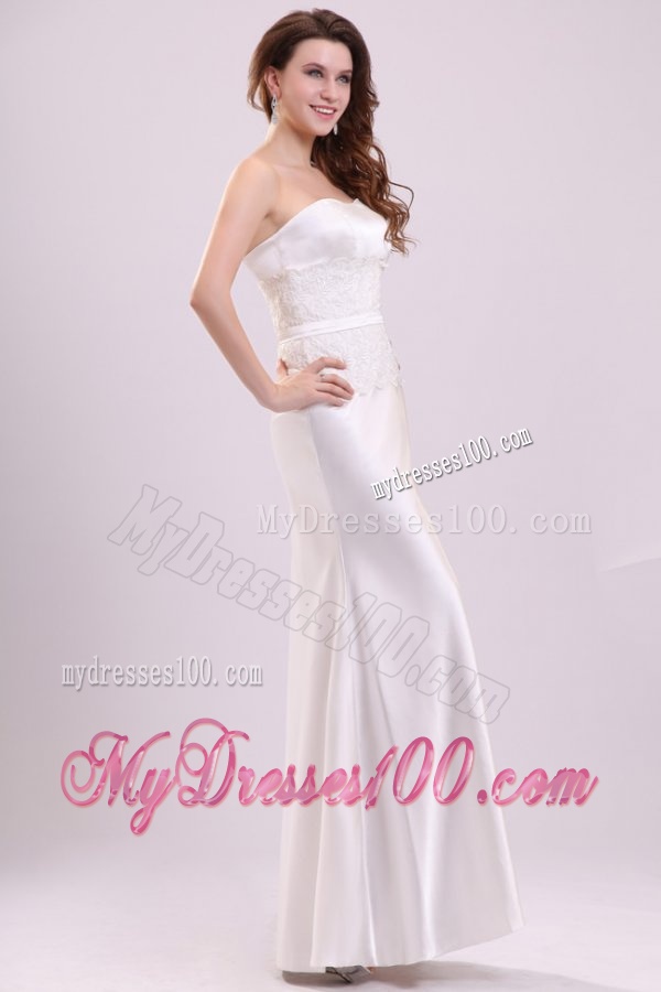 Strapless Column Appliques Decorate Bodice Floor-length Wedding Dress