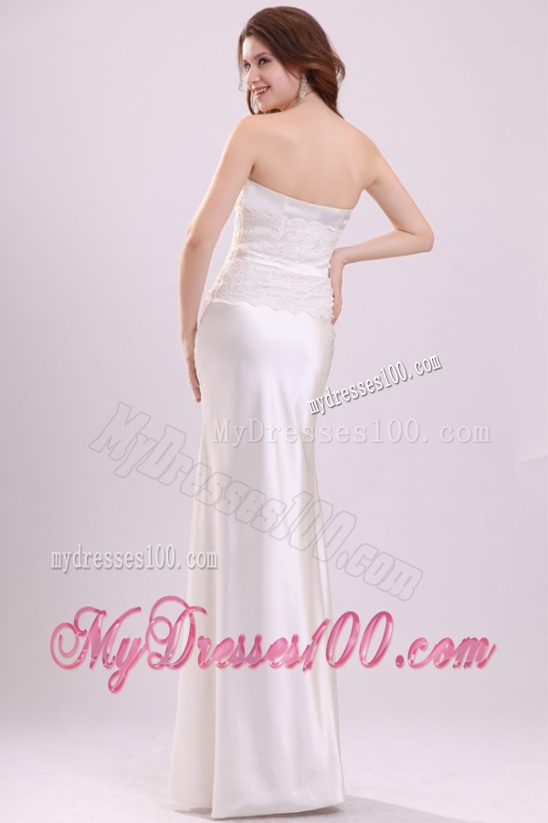 Strapless Column Appliques Decorate Bodice Floor-length Wedding Dress