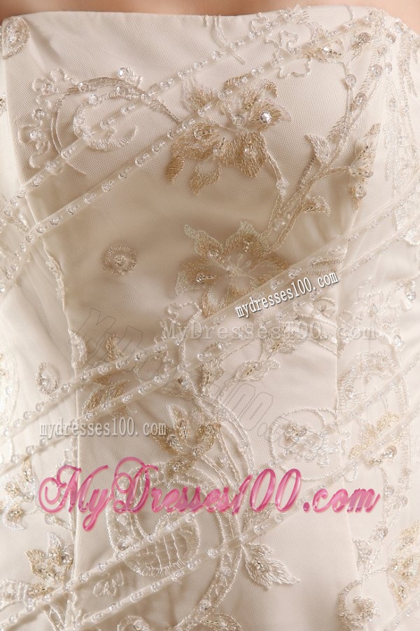 Strapless Mermaid Embroidery and Ruffles Court Train Wedding Dress