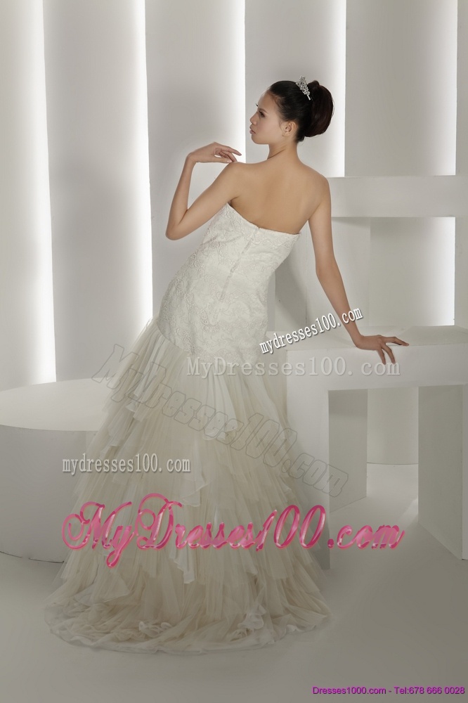 Strapless Ruffles and Appliques White Wedding Dresses for 2016