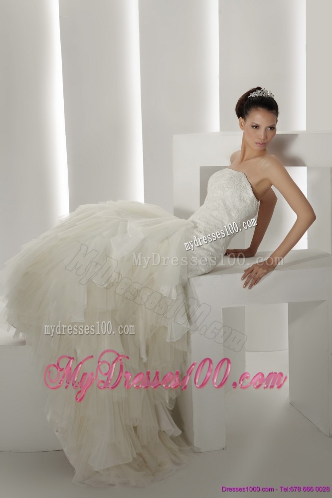 Strapless Ruffles and Appliques White Wedding Dresses for 2016