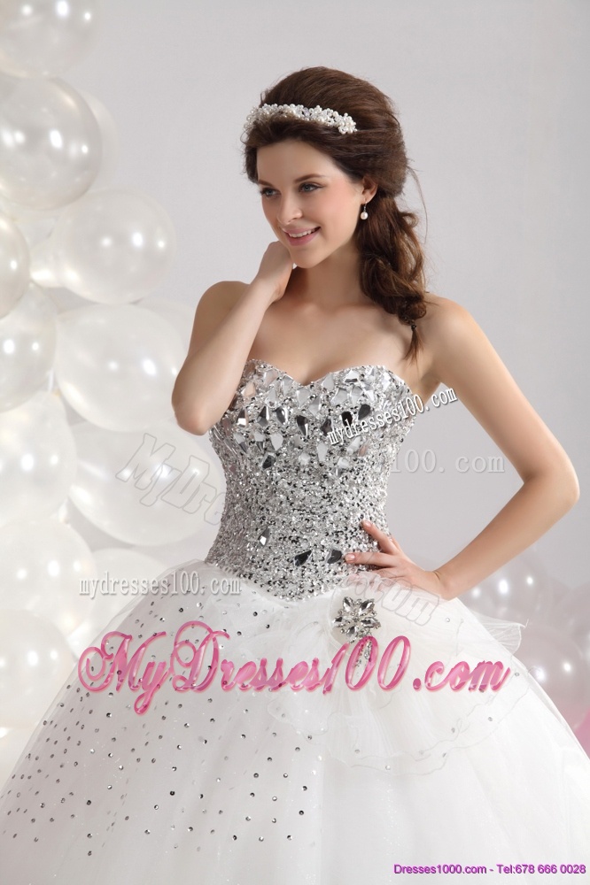 White Floor Length 2016 Unique Wedding Dresses with Rhinestones