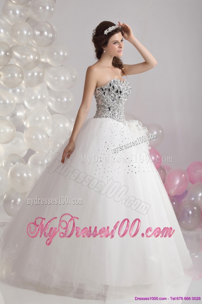 White Floor Length 2016 Unique Wedding Dresses with Rhinestones