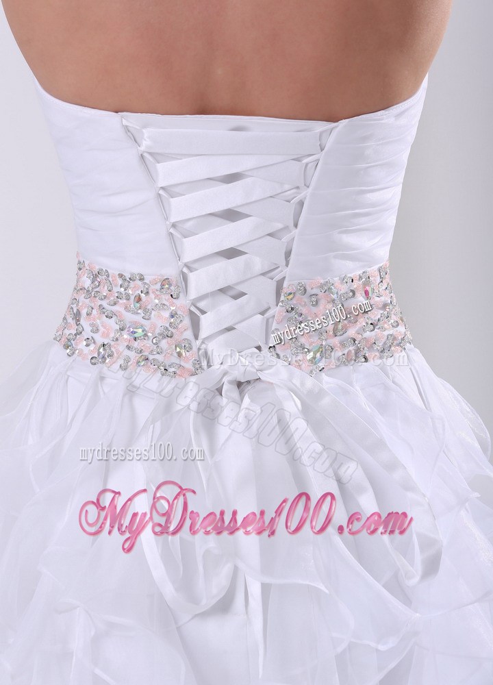 Special White Ruffles Asymmetrical Prom Dress with Beading On The Waist