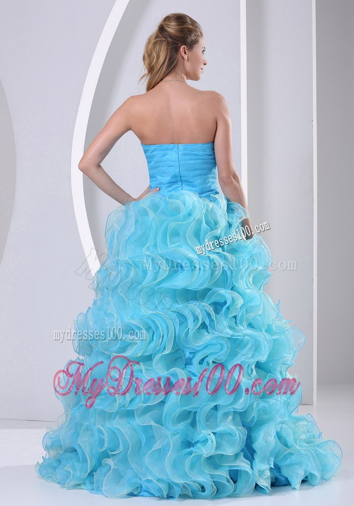 Beautiful Aqua Blue Sweetheart Prom Dress with Beading and Ruffles