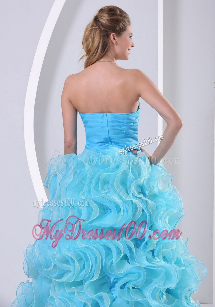 Beautiful Aqua Blue Sweetheart Prom Dress with Beading and Ruffles