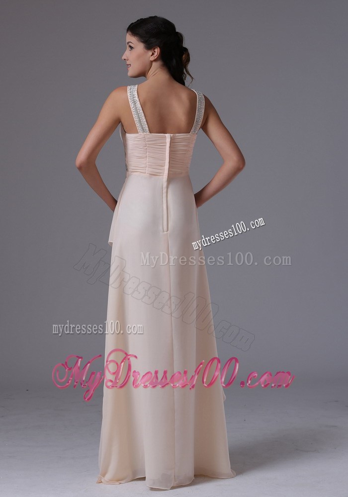 Exquisite V-neck Beaded and Ruffled Floor-length Prom Dresses in Baby Pink