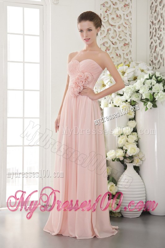 Pink Sweetheart Floor-length Chiffon Prom Dress with Hand Made Flowers
