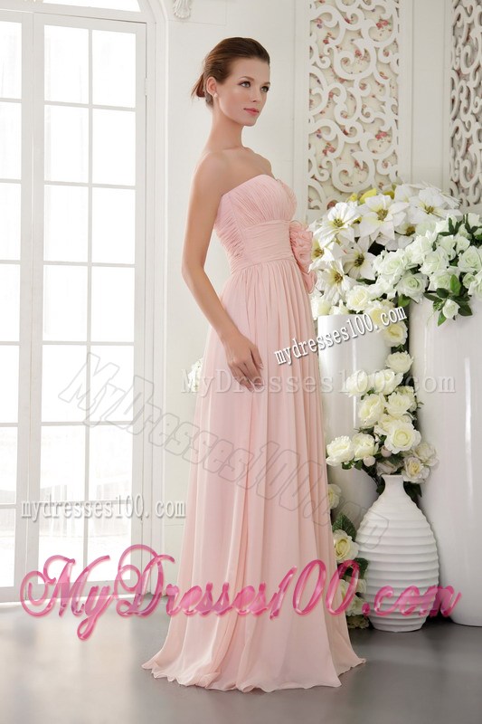Pink Sweetheart Floor-length Chiffon Prom Dress with Hand Made Flowers