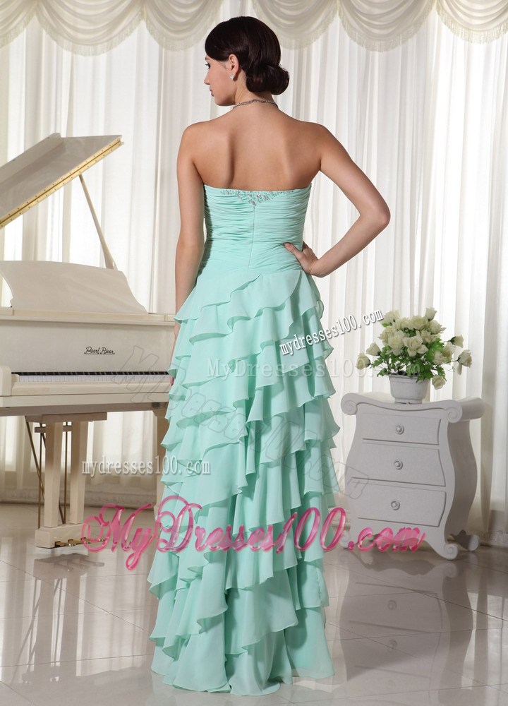 Apple Green Chiffon Layered High Low Prom Dress With Sweetheart Empire Beading and Ruch Decorate Up Bodice