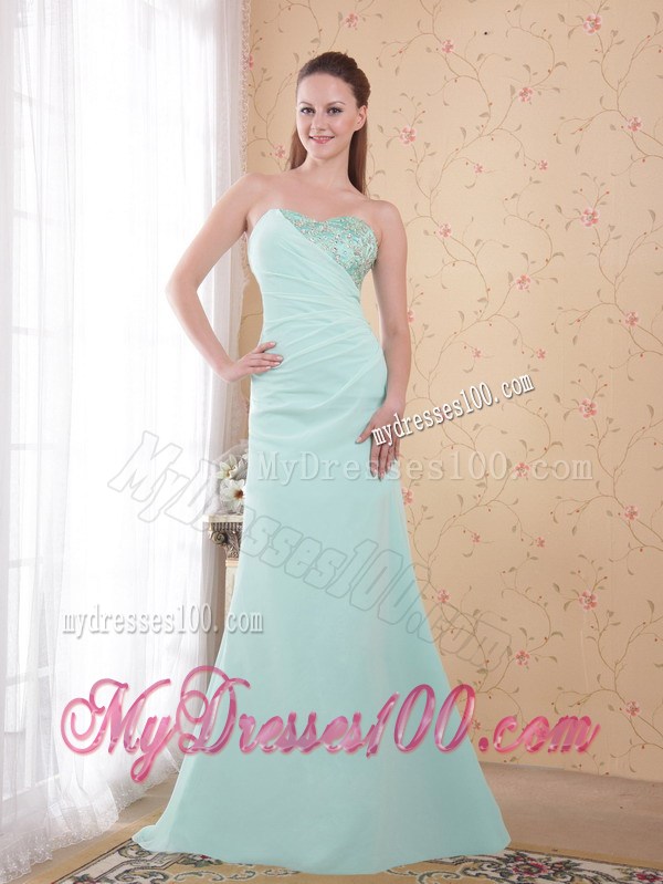 Apple Green Column Sweetheart Brush Train Prom Dress with Beading