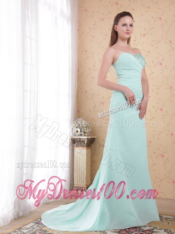 Apple Green Column Sweetheart Brush Train Prom Dress with Beading