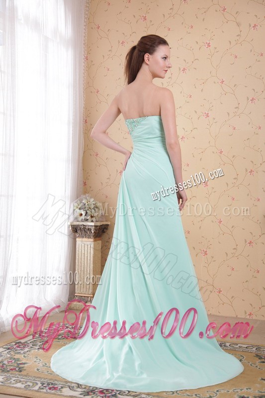 Apple Green Column Sweetheart Brush Train Prom Dress with Beading