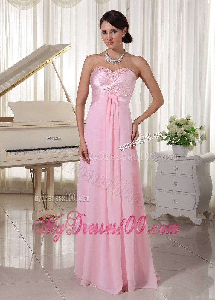 Floor-length Sweetheart Beaded Prom Evening Dresses in Baby Pink