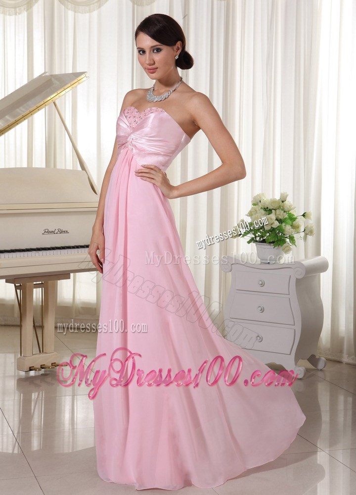 Floor-length Sweetheart Beaded Prom Evening Dresses in Baby Pink