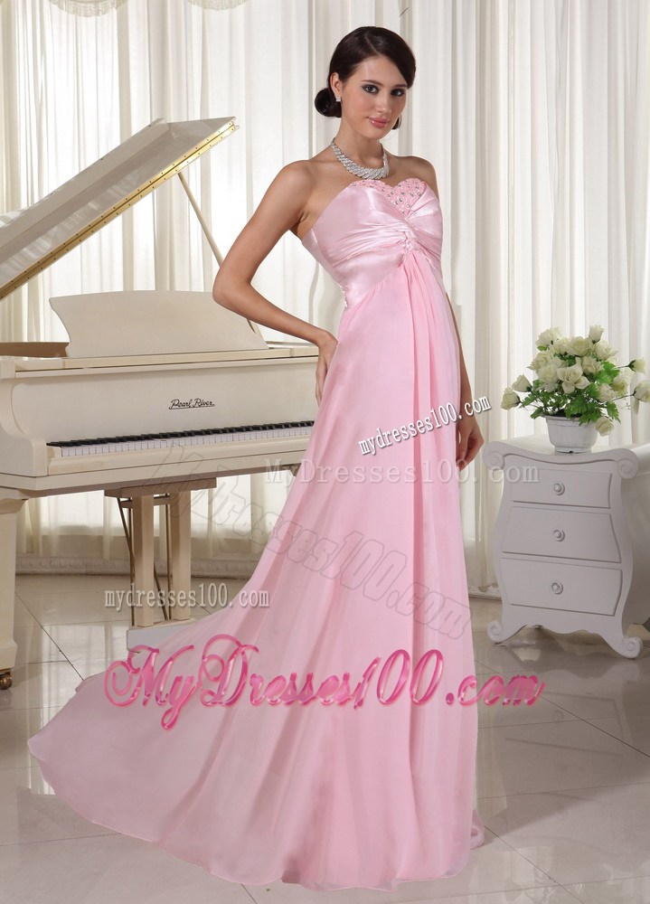 Floor-length Sweetheart Beaded Prom Evening Dresses in Baby Pink