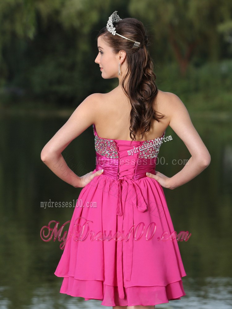 Mini-length Beading Decorate Hot Pink for Prom Cocktail Dress with Belt