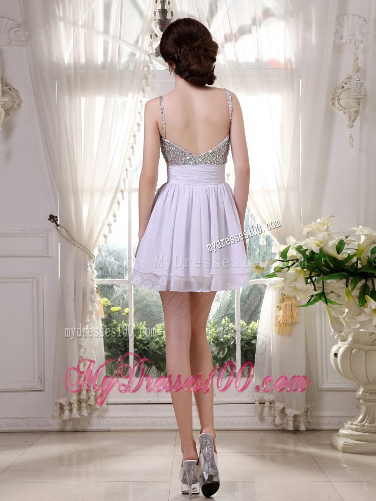 Mini-length Beaded Prom Cocktail Dress with Spaghetti Straps