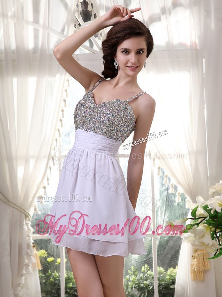 Mini-length Beaded Prom Cocktail Dress with Spaghetti Straps