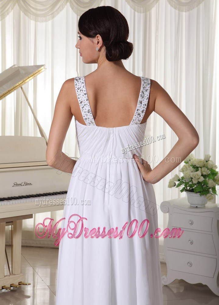 Beaded Straps and Waist for White Chiffon Empire Prom Party Dress