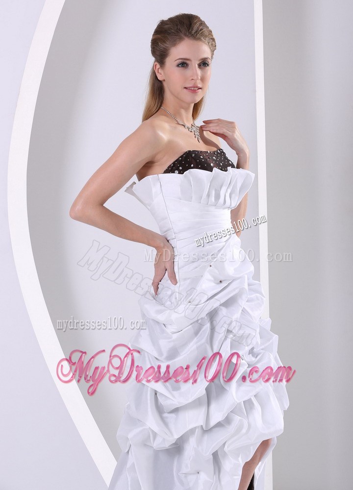 Brush Train High-low White and Black Prom Dress with Beaded and Pick-ups