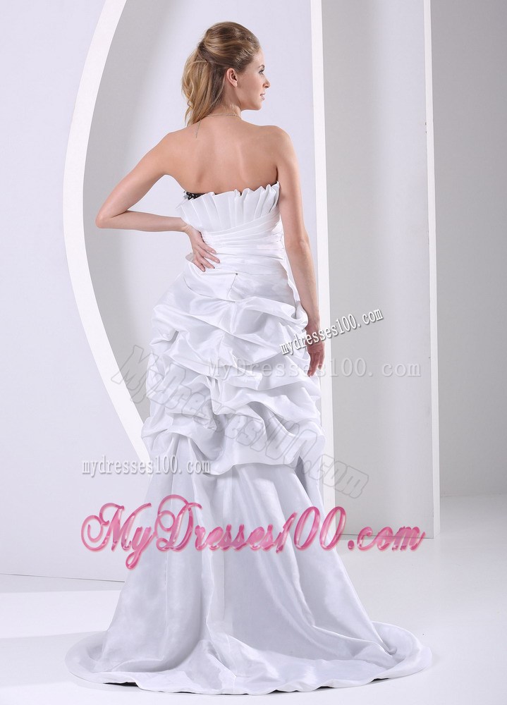 Brush Train High-low White and Black Prom Dress with Beaded and Pick-ups